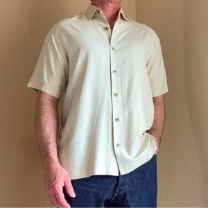 Tommy Bahama men's M 100% silk embroidered short sleeve Hawaiian shirt